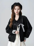 Sweet Bow Pu Jacket Women Vintage Biker Loose Long Sleeve Coat Korean Casual Fall Winter Female Patchwork Retro Outwear New