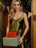 Women Green Satin V-neck Spaghetti Strap Dress Elegant Backless Sleeveless Bodycon Long Dresses Summer Sexy Party Club Vestidos