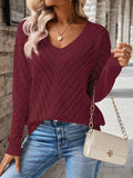 V-neck knitted off shoulder spring and autumn women's sweater can be worn externally