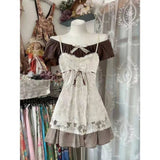 Retro Japanese Lolita Outfits Women Sweet Kawaii Tops Ruffle Mini Dress Suits Y2k Preppy Casual 2 Piece Sets