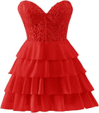 Pbong  Lace Tiered Chiffon Homecoming Dresses Strapless Corset Short Prom Dresses for Teens