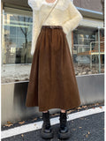 Pbong  High Waist Midi Skirt Autumn Winter Hot Sale Of The Season New Style Versatile Long Skirt A- Line Pure Color Polyester Commute..