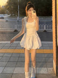 Pbong  White Dress Women's Spring New Style Feel Outfit Short Skirt French Style Pure Color Waist Cinched Midi Dress