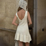 Elegant Knitted Dress Fashionable Sleeveless Sexy Hollow Backless Ruffle Dress Casual Resort Summer New Women's Dresses