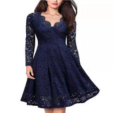 Pbong  Russian Lace Dress Women's Cross-Border V-neck Mini Skirt Elegant Commute Style Polyester Fabric High Waist Long Sleeve