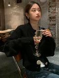 Gentle O Neck Cardigan Irregularity Button Crop Top Y2k Womens Clothing Vintage Sweater Korean Fashion Sueters De Mujer