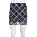 Vintage Plaid Double Layer Mesh Skirt High Waist Straight Mini Skirts Fairy Grunge Streetwear Korean Chic Y2K Skirts
