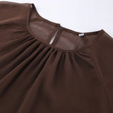 Pbong  Chiffon Loose Shirt For Women Sexy See-Through Ruffles Sleeve Blouse New Summer Chic Fashion Solid Casual Round Neck Shirts