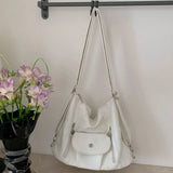 Pbong  PU Vintage Handbag Solid Color Retro Tote Bag Large Capacity Leisure Crossbody Bag Travel Shopping Work Date Backpack