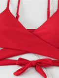 V Neck Cross String Two Piece High Waist Bikini Swimsuit Women Swimwear Female Bather Bathing Swimming Swim Suit Beachwear