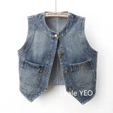 New Ladies Denim Vest Jacket 2025 Summer Retro Versatile Women's Waistcoat Tops Round Neck Sleeveless Female Cowboy Horse Clip