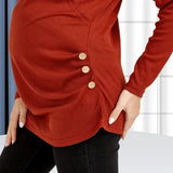 Pbong  Soft and Comfortable Breastfeeding Base for Pregnant Women Wine Red Solid Color Round Neck High-quality Long Sleeved T-shirt