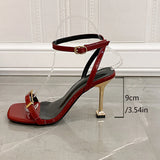 Pbong  Women's Sandals  New Woman Open Toe High Heels Ladies Shoes Female Metal Button Strap Female High-Heeled Sandals