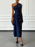 Pbong  Elegant Evening Party Long Dresses For Women Summer Fashion Sleeveless Off Shoulder Satin Maxi Dress Casual