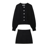 Pbong  Fast Selling Independent Station Women's Fashionable European Style Knit Jacket Mini Skirt Set Large Button Decor