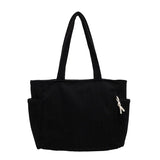 Pbong  Fashionable Striped Velvet Handbag Simple Style Corduroy Shoulder Bag Solid Color Large Capacity Commuting Women's Tote Bag