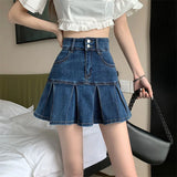Pbong  Lucyever Korean Style Women's Mini Denim Skirt Fashion High Waist A-Line Jean Skirts Woman Summer New Street Pleated Skirts