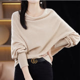 Cowl Neck Knit Top for Women Batwing Sleeve Sweater Pullovers Female Fine Knitwear Autumn Winter Elegant Outfit