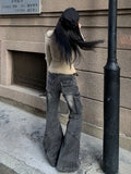 Fashion Streetwear Side Pockets Cargo Denim Pants Swxy Low Waist Punk Harajuku Women Trousers Y2k Aesthetic Flare Long Bottoms