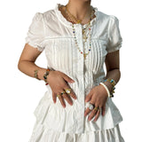 Women's Button Down Shirts Stylish Ruffled Trim Crew Neck Short Sleeve Slim Fit Tops Casual Y2K Gothic Blouse for Summer