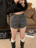Pbong  British Style Spicy Girl Coffee Faux Woolen Shorts for Women Fall/Winter New Low-Waisted Straight Casual Short Pants Street Wear
