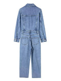 Autumn Denim Jumpsuit for Women Overalls Woman Jean Overalls Long Sleeve Elegant Jumpsuits Y2k Streetwear Turn Down Collar