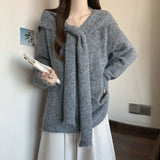 2000s Korean Fashion Loose Fake Two Piece Autumn Sweaters Y2k Pure Color Subculture Casual Long Sleeve Pullovers Sweaters Chic