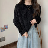 Fuzzy Knit Top Women Pullover Long Sleeve Plain Crop Sweate Pink Fluffy Jumper for Women Teen-girl Fall Winter Y2K Outfit