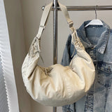 Chic Soft Nylon Crossbody Bag with Gathered Strap Casual Drawstring Crescent Shoulder Purse for Women Everyday Large Tote Bag