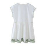 Boho Casual V-neck Short Dress 2025 New Plant Embroidery Loose Fashion Women Dress Vacation Beach Summer Female Clothing