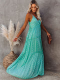 Long Dress Women Sleeveless V Neck Spaghetti Strap Summer Maxi Dress Boho Pleated Loose Beach Dress Robe Femme Vestido De Mujer