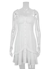 Cotton White Spaghetti Strap Sexy Bodycon Dress Women Breasted Mini Sundress Summer Lace-Up Ladies Corset Dress