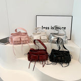 Pbong  Double Pockets Design PU Shoulder Bags For Women New Fashion Trend Crossbody Bag Females Silver Handbags