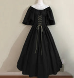 Pbong  Halloween Costumes for Women Medieval Retro Contrasting Color Slim Swing Dress One-word Shoulder Dress Love Live Cosplay