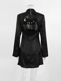 Flare Long Sleeve Black Backless Dress Women Club Slit Dress Spring Stand Collar Evening Mini Slim Dress Ladies