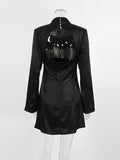 Flare Long Sleeve Black Backless Dress Women Club Slit Dress Spring Stand Collar Evening Mini Slim Dress Ladies