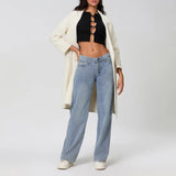 Women's Denim Pants Low Waist Wide Leg Trousers with Pockets Spring Summer Casual Loose Jeans