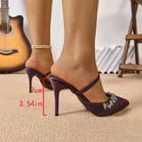 Pbong  Shiny Crystal Chain Super High Heels Sandals Women Fashion Purple Pointed Toe Party Slippers Plus Size Light Thin Heeled Sandals