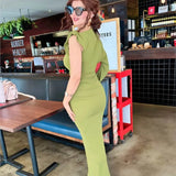One Shoulder Long Sleeve Dress Solid Color Green Fashion Party Dress For Women Tight High Waist Elegant Summer Dresses New