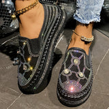 Pbong  Large Shiny Crystal Decor Casual Shoes Woman Plus Size Thick Sole Non Slip Flats Mujer Women's Light Comfort Platform Loafers