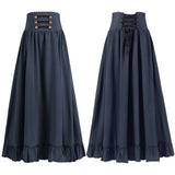Pbong  Spring European Vintage Style Women High Waist Ruffled Long Skirt Solid White Party Dance Victorian Cosplay Costume Skirt