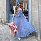Purple Blue Lace Tank Top Long Skirt Vacation 2 Piece Set Ruffle Vest + A-line Skirt Thin Transparent Fashion Summer Outfit