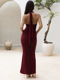 Hollow Out Halter Sexy Maxi Dress Women Gown Summer New See Through Mesh Sleeveless Backless Bodycon Club Long Dress