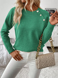 New diagonal shoulder button round neck long sleeved casual knitted sweater
