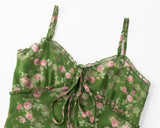 Green Pink Floral Print Women Dress For Summer 2025 New V-neck Chiffon Long Dresses Fashion High Waist Vacation Beach Vestidos