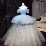 High Quality Blue One Shoulder Bridal Wedding Dress and Evening Dress Fashionable Slimming Banquet President's Puff Skirt