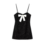 Pbong  Elegant temperament Sexy Backless Bow Sling Dresses for Summer Women's Dress New Skinny Loose Waist glitter Mini Dress Woman