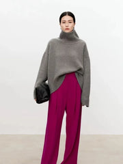 Thickened turtleneck 100% pure cashmere sweater women's loose lazy knit silhouette sweater European products