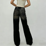 Pbong  y2k Denim Pants Women Vintage Clothes Gradient High Waist Loose Water Washed Straight Leg Jeans with Pockets Streetwear