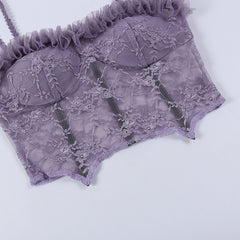 Gothic Lace See Through Corset Tank Women Tube Tops Camisole Purple Cropped Top Sexy Vintage Aesthetic Skinny Vest